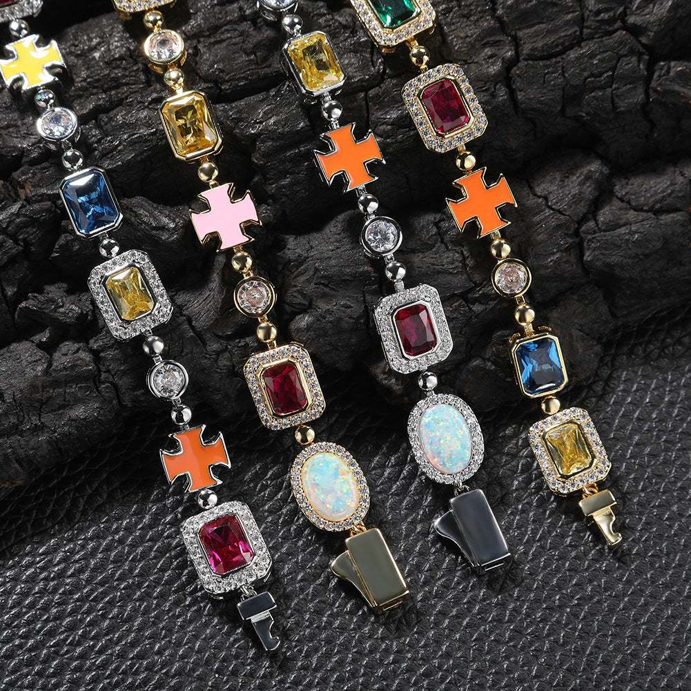 Hip-hop diamond multi-colored gemstone necklace — view 7 | DeeLuxe & Co.