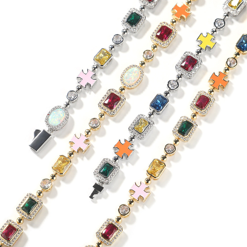 Hip-hop diamond multi-colored gemstone necklace | DeeLuxe & Co.