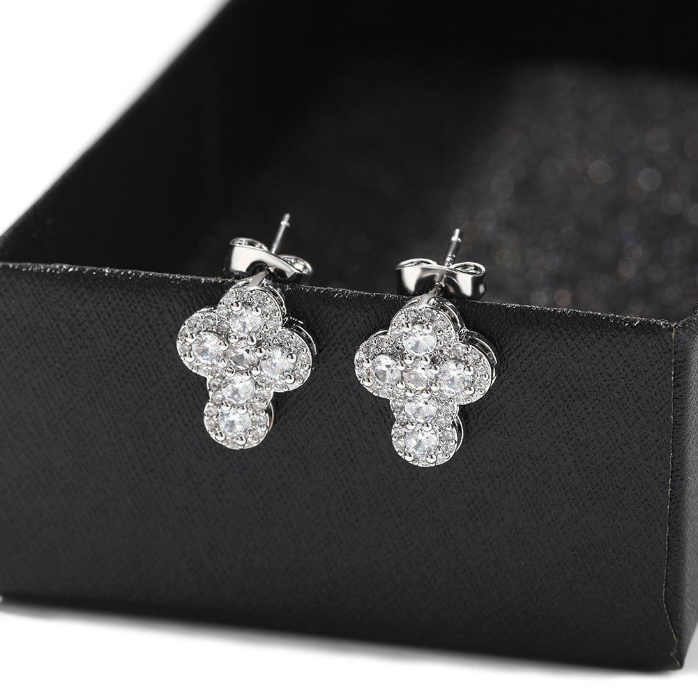 Hip-hop fashion diamond-encrusted cross stud earrings — view 11 | DeeLuxe & Co.