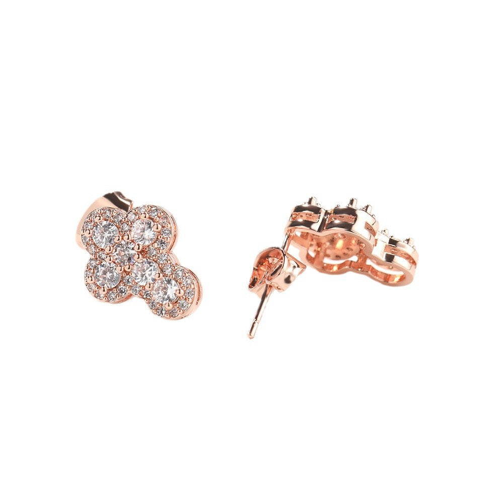 Hip-hop fashion diamond-encrusted cross stud earrings — view 5 | DeeLuxe & Co.