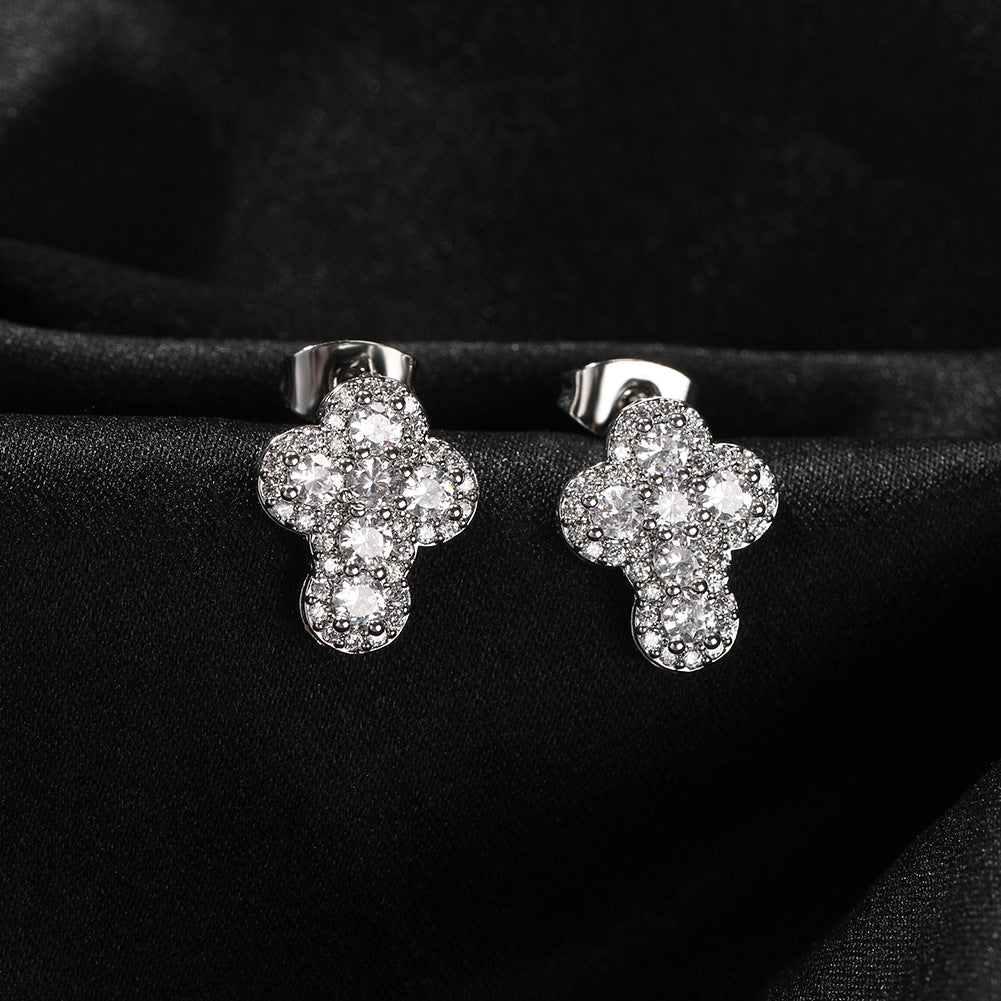 Hip-hop fashion diamond-encrusted cross stud earrings — view 10 | DeeLuxe & Co.