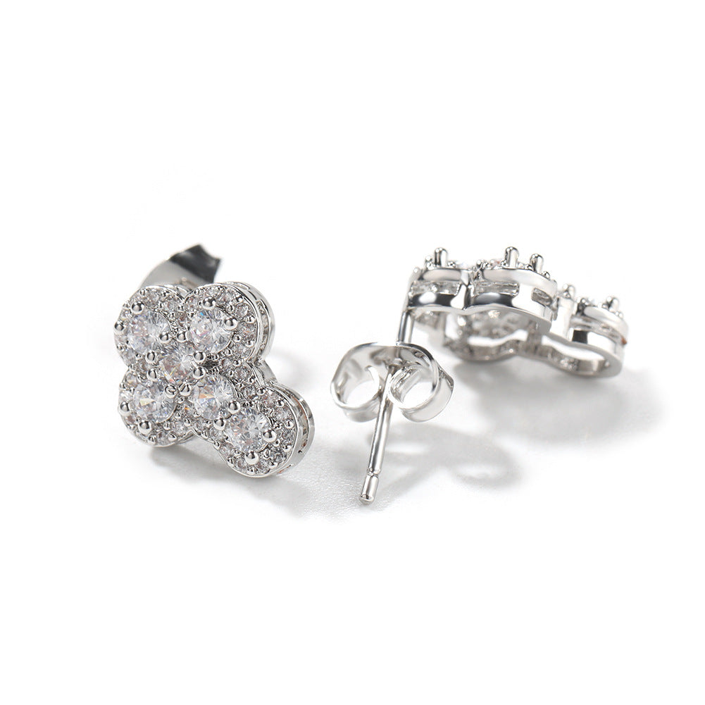 Hip-hop fashion diamond-encrusted cross stud earrings — view 7 | DeeLuxe & Co.