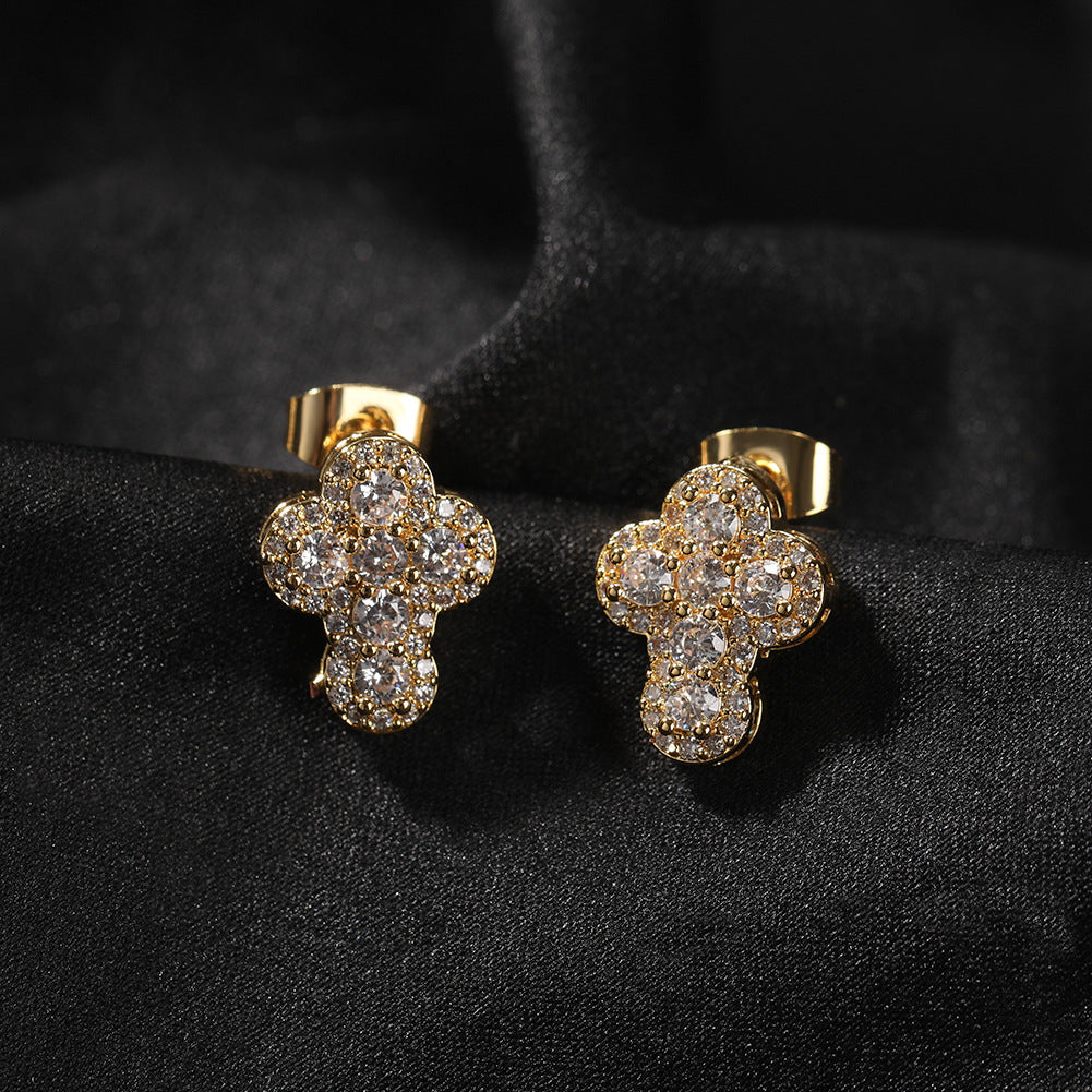 Hip-hop fashion diamond-encrusted cross stud earrings | DeeLuxe & Co.