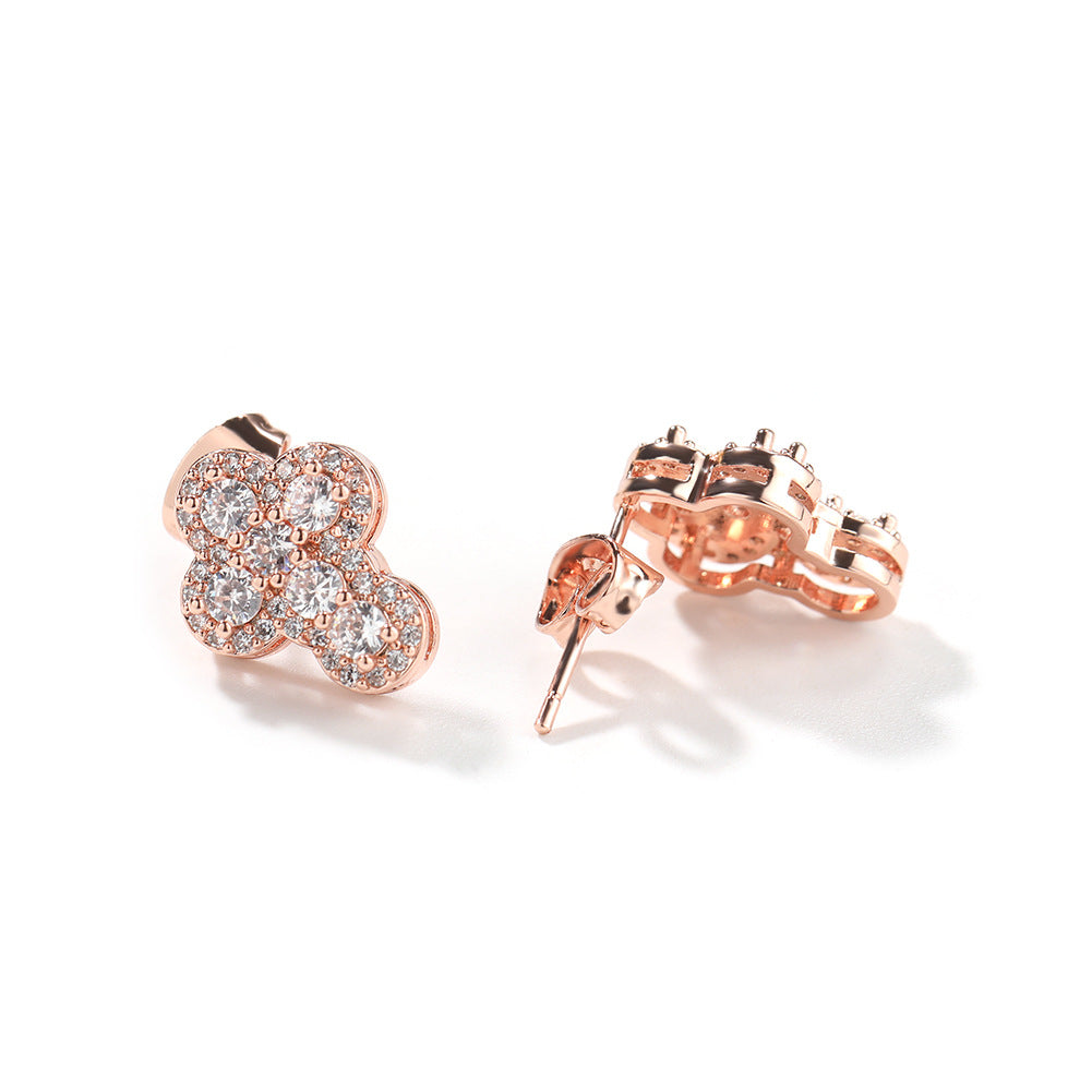 Hip-hop fashion diamond-encrusted cross stud earrings — view 8 | DeeLuxe & Co.