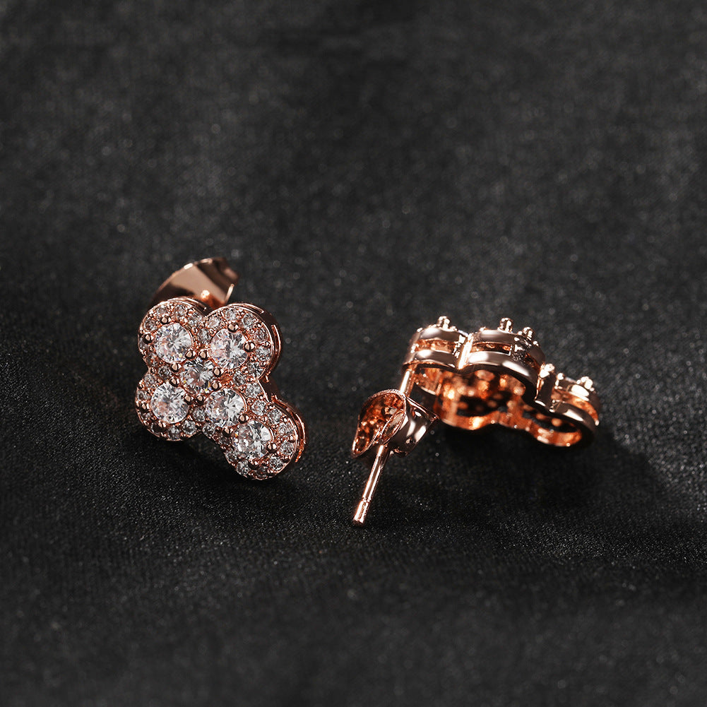 Hip-hop fashion diamond-encrusted cross stud earrings — view 2 | DeeLuxe & Co.