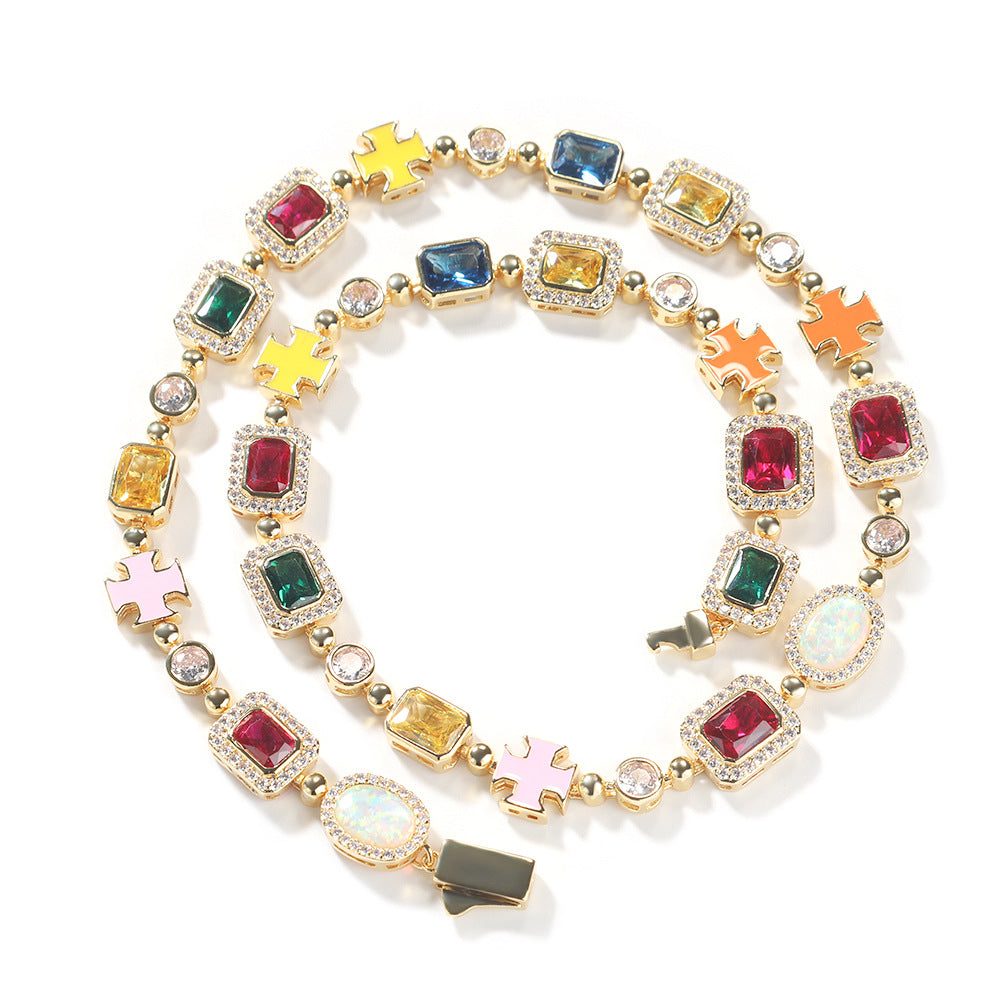 Hip-hop diamond multi-colored gemstone necklace — view 2 | DeeLuxe & Co.