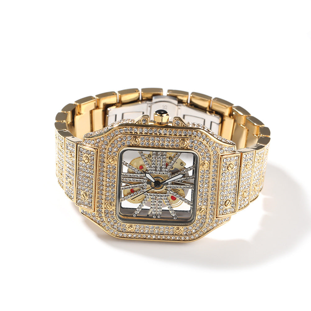 Hip-hop diamond-encrusted hollowed-out square watch — view 10 | DeeLuxe & Co.
