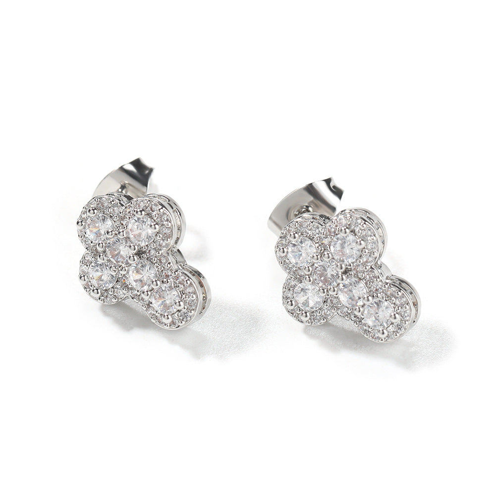 Hip-hop fashion diamond-encrusted cross stud earrings — view 9 | DeeLuxe & Co.