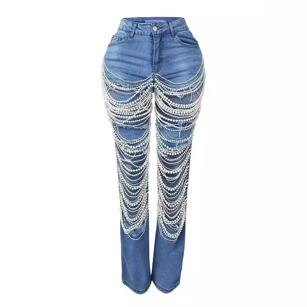 Pearl Hollow Tassel Jeans
